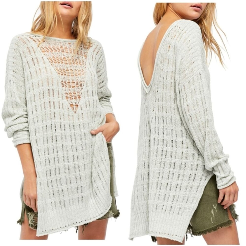 Free People Pretty In Pointelle Tunic Boho Loose Sweater Size M
